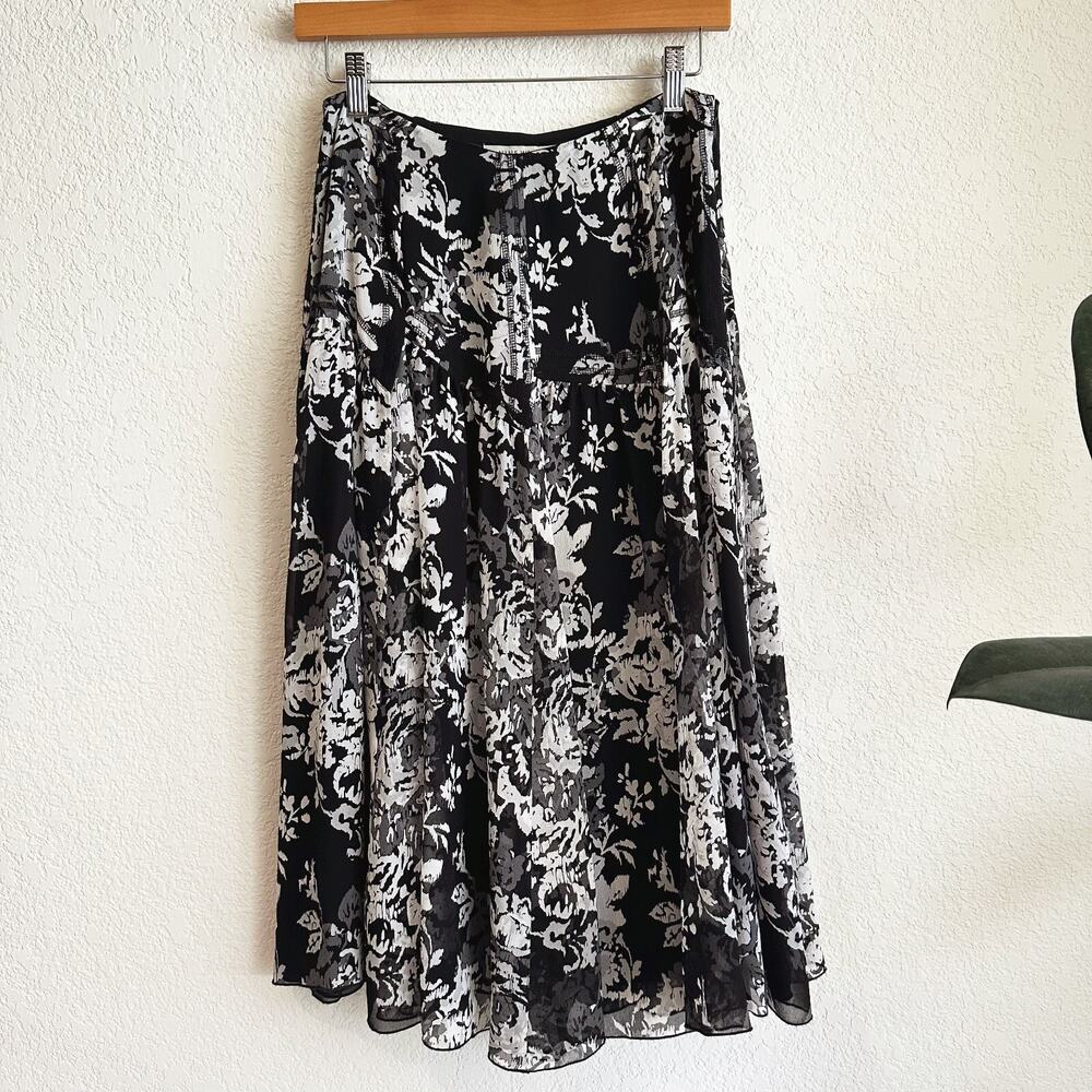 Nine West 100% Silk Midi Skirt Size 2 Floral Romantic Fairy Whimsygoth Ethereal